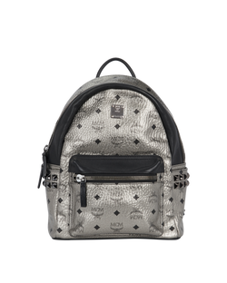 MCM Small Stark Backpack, Coated Canvas, Silver, 3*